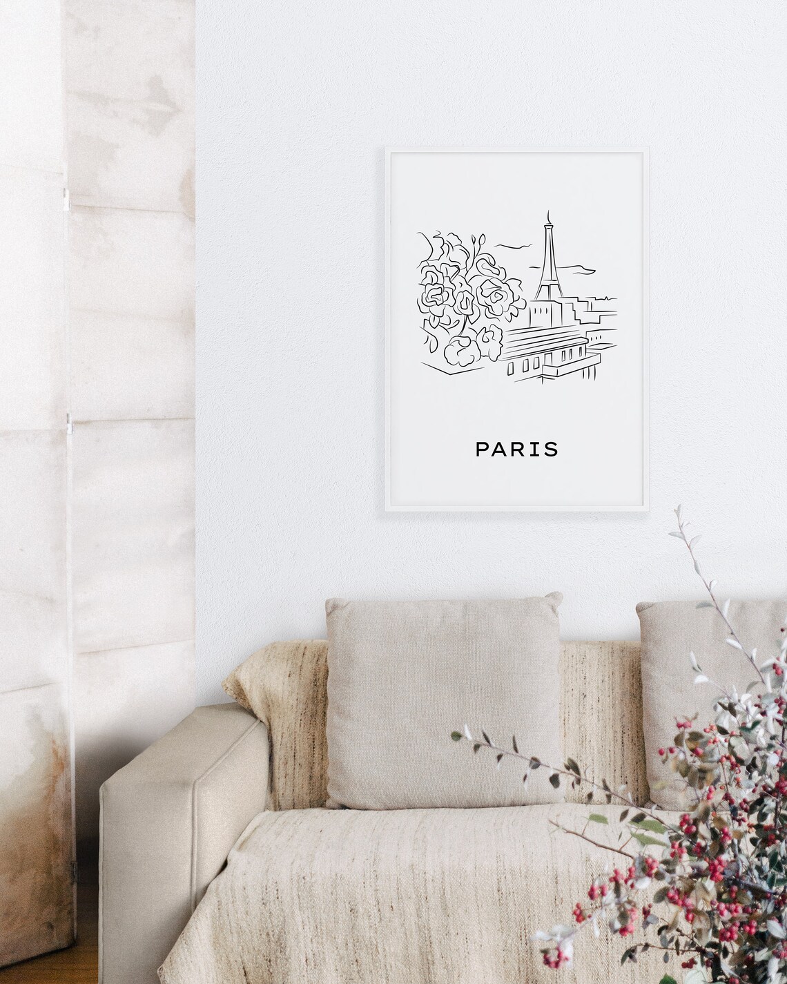 Eiffel Tower Roses Paris Black and White Line Art Travel Poster - Image 2