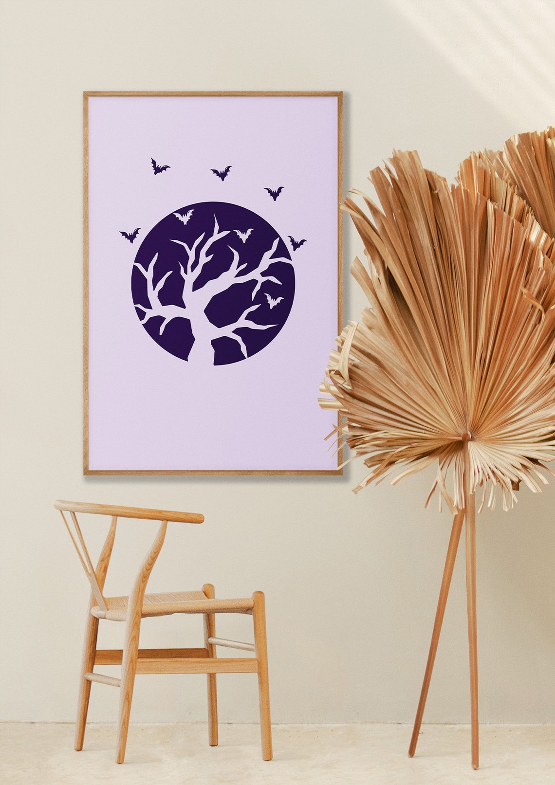 Purple Moon Spooky Tree Bats Halloween Night Sky Wall Poster - Image 3
