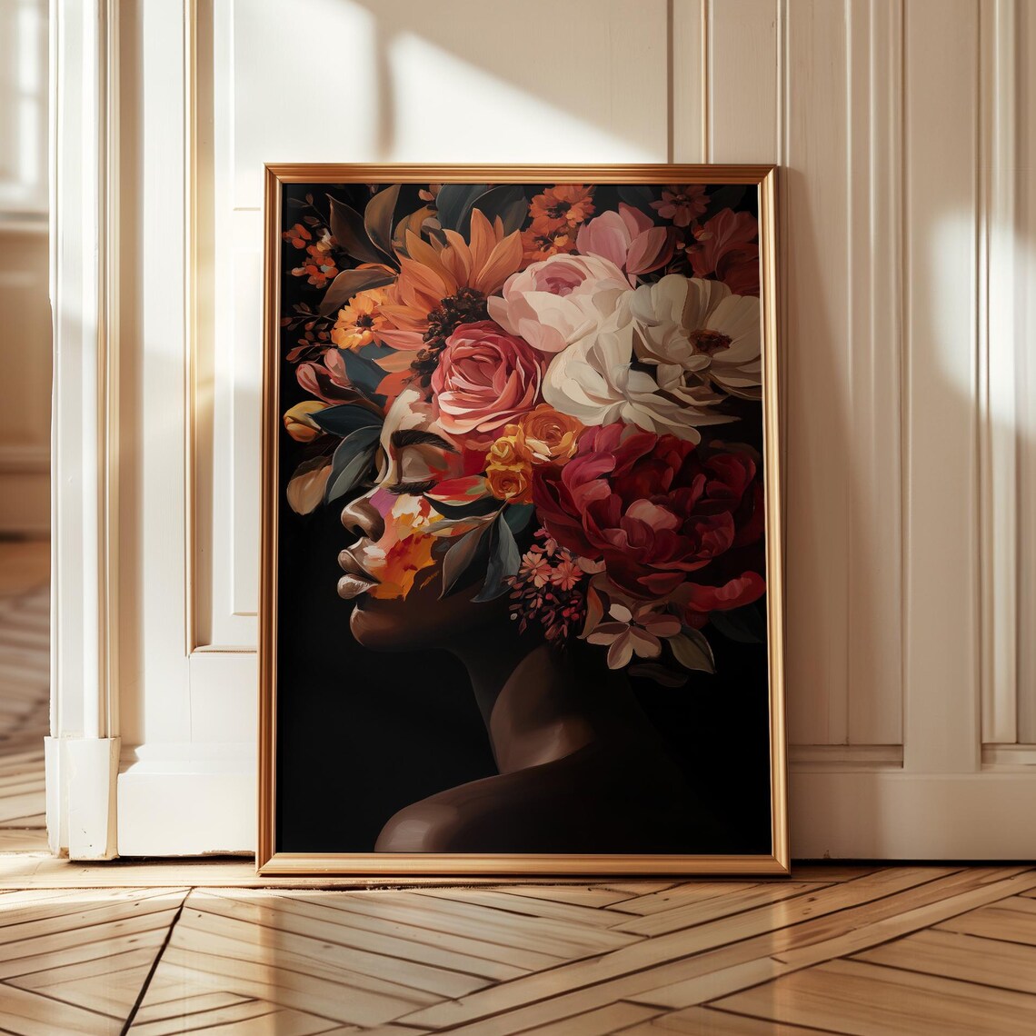 Black Woman Art Print, Afrocentric Floral Poster