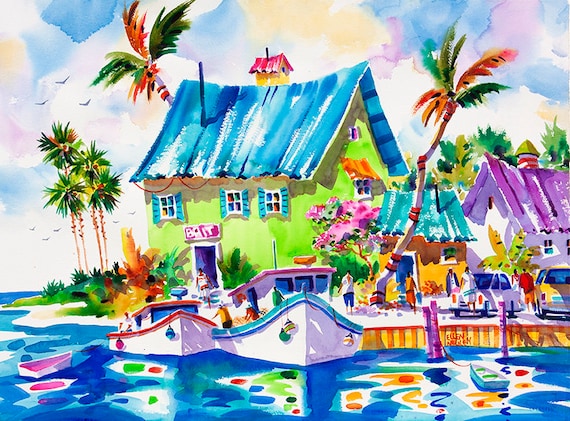 Key West Nautical Watercolor Art Print, Ellen Negley