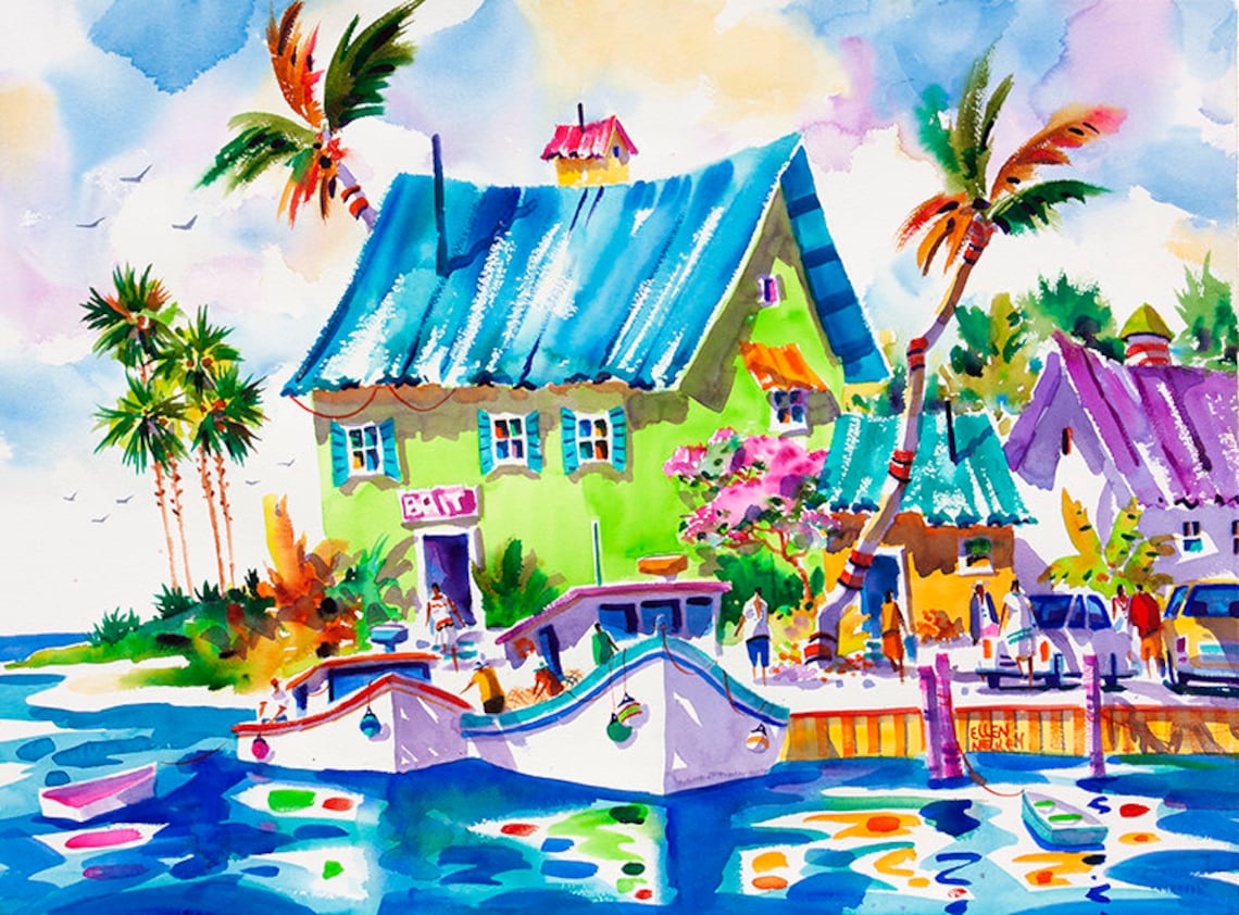 Key West Nautical Watercolor Art Print, Ellen Negley
