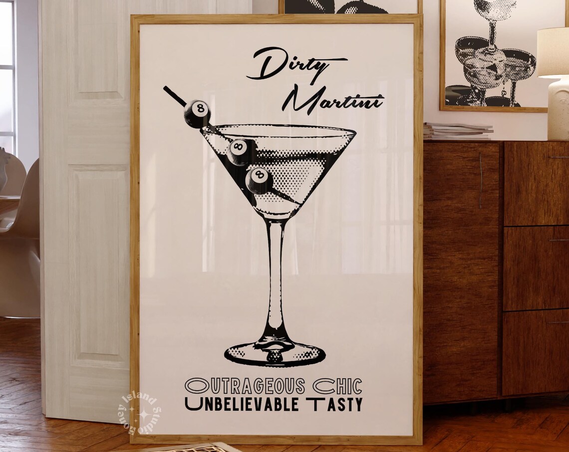 Retro Dirty Martini Eight Ball Olive Cocktail Bar Decor Poster