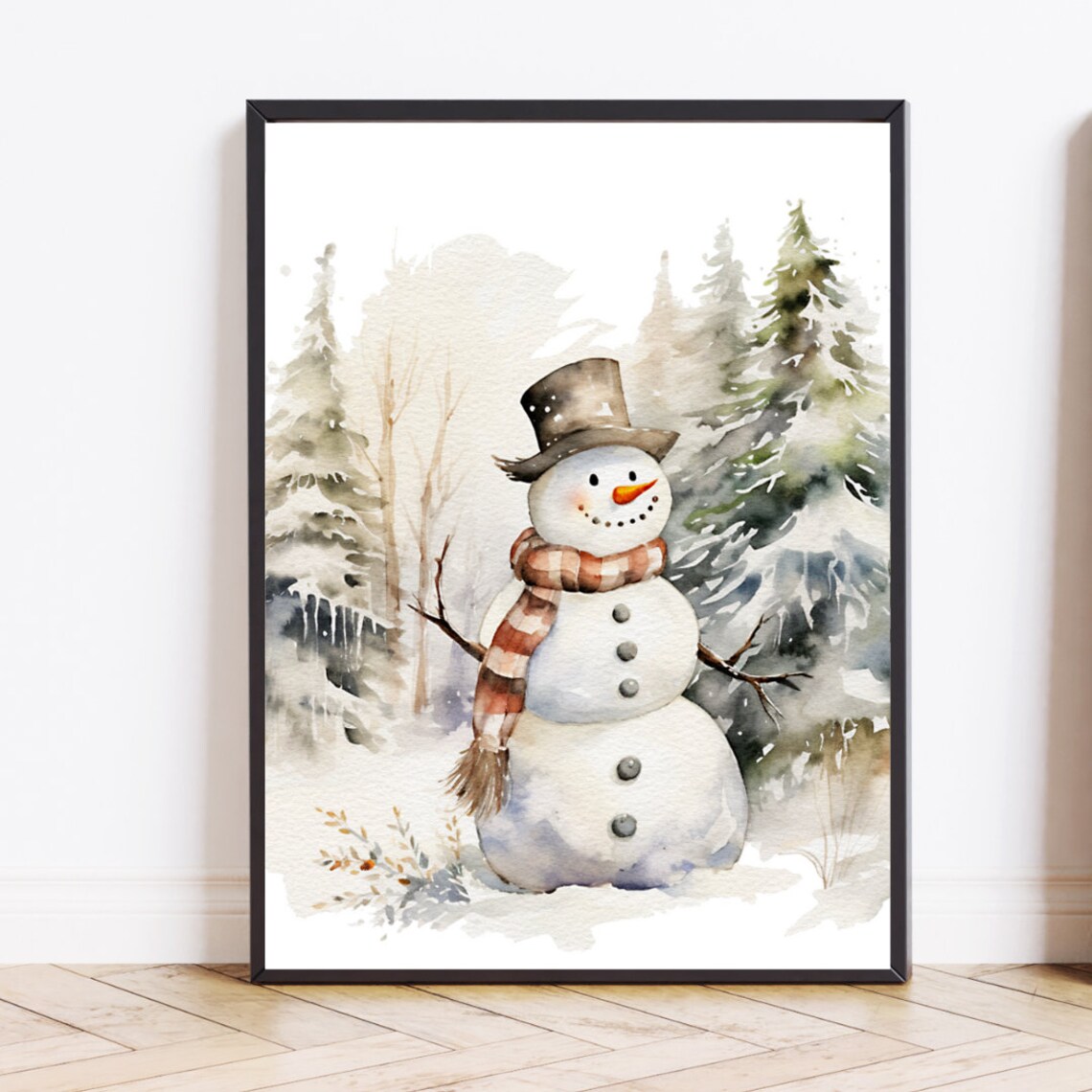 Christmas Snow Scene, Rustic Vintage Holiday Art Print
