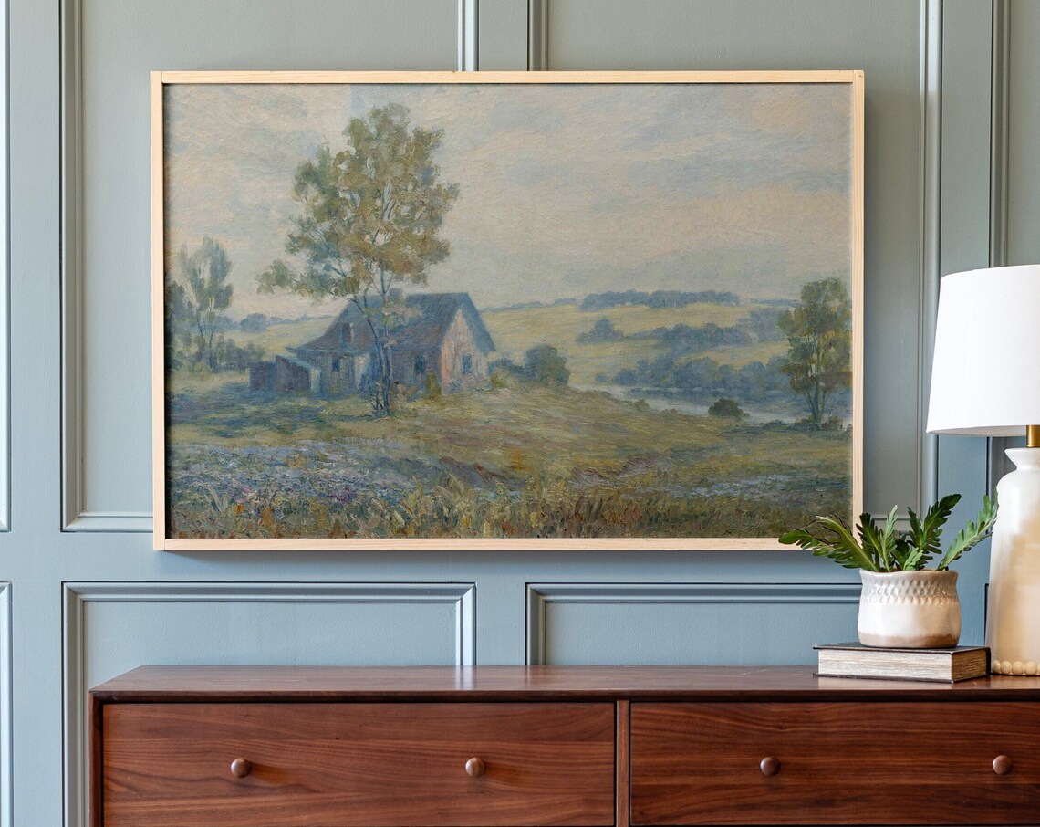 Vintage Countryside Landscape, Old Barn Art Print