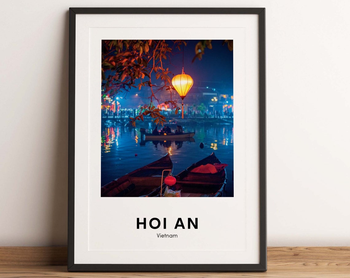 Hoi An Vietnam Night Lanterns River Boats Travel Photo Poster