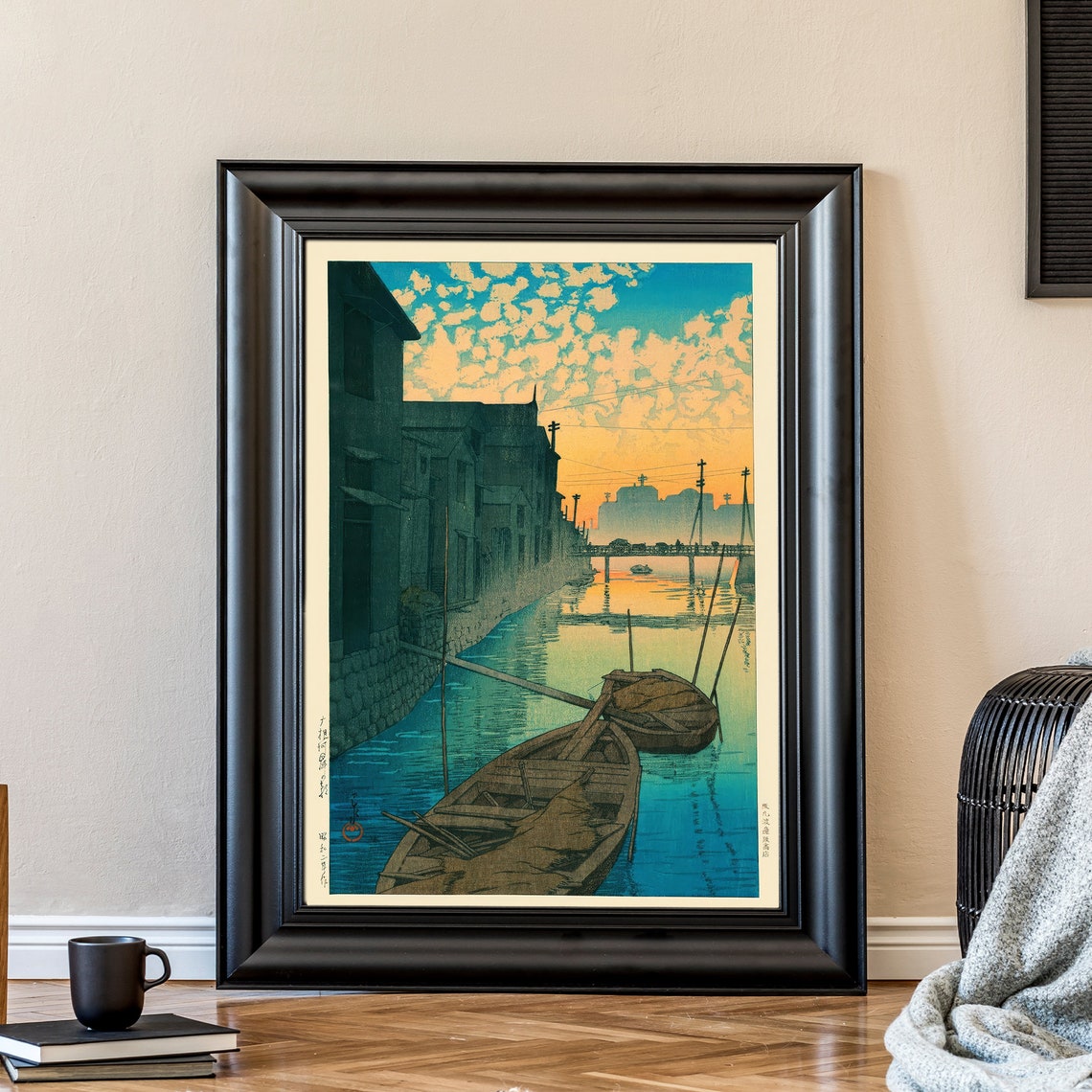 Japanese Poster Traditional Japanese Boat Painting Woodblock Art Kawase Hasui Painting Japandi Decor Trendy Art Print Zen Wall Art - Image 2