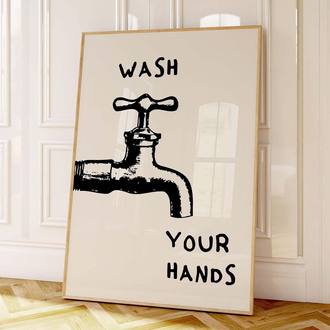 Wash Your Hands Funny Bathroom Faucet Retro Hand Lettered Poster
