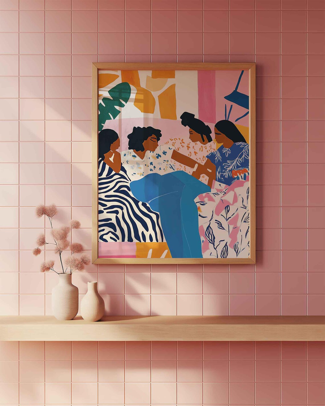 Four Diverse Women Friends Bold Patterned Sisterhood Art Print - Image 2