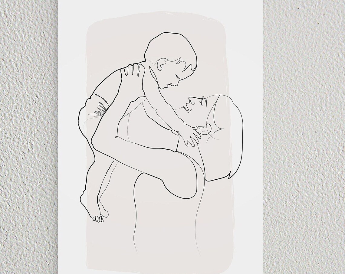 Mother Lifting Baby Minimalist Line Art Motherhood Nursery Poster - Image 2