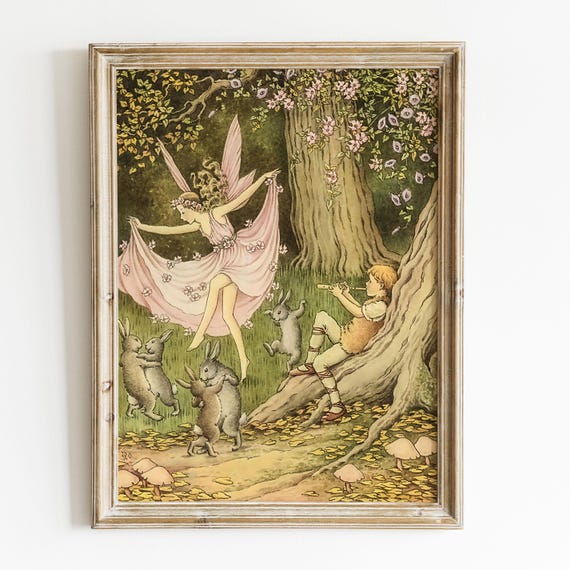 Dancing Pink Forest Fairies Illustration By Ida Rentoul Outhwaite Vintage Fairy Wall Art For Nursery