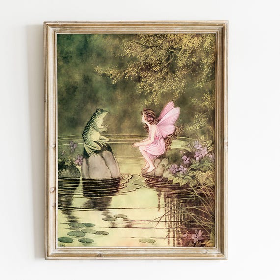 Pink Fairy And Frog Illustration By Ida Rentoul Outhwaite Vintage Wall Art For Nursery