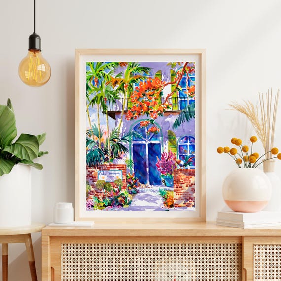 Hemingway House Cat Watercolor Art Print, Key West
