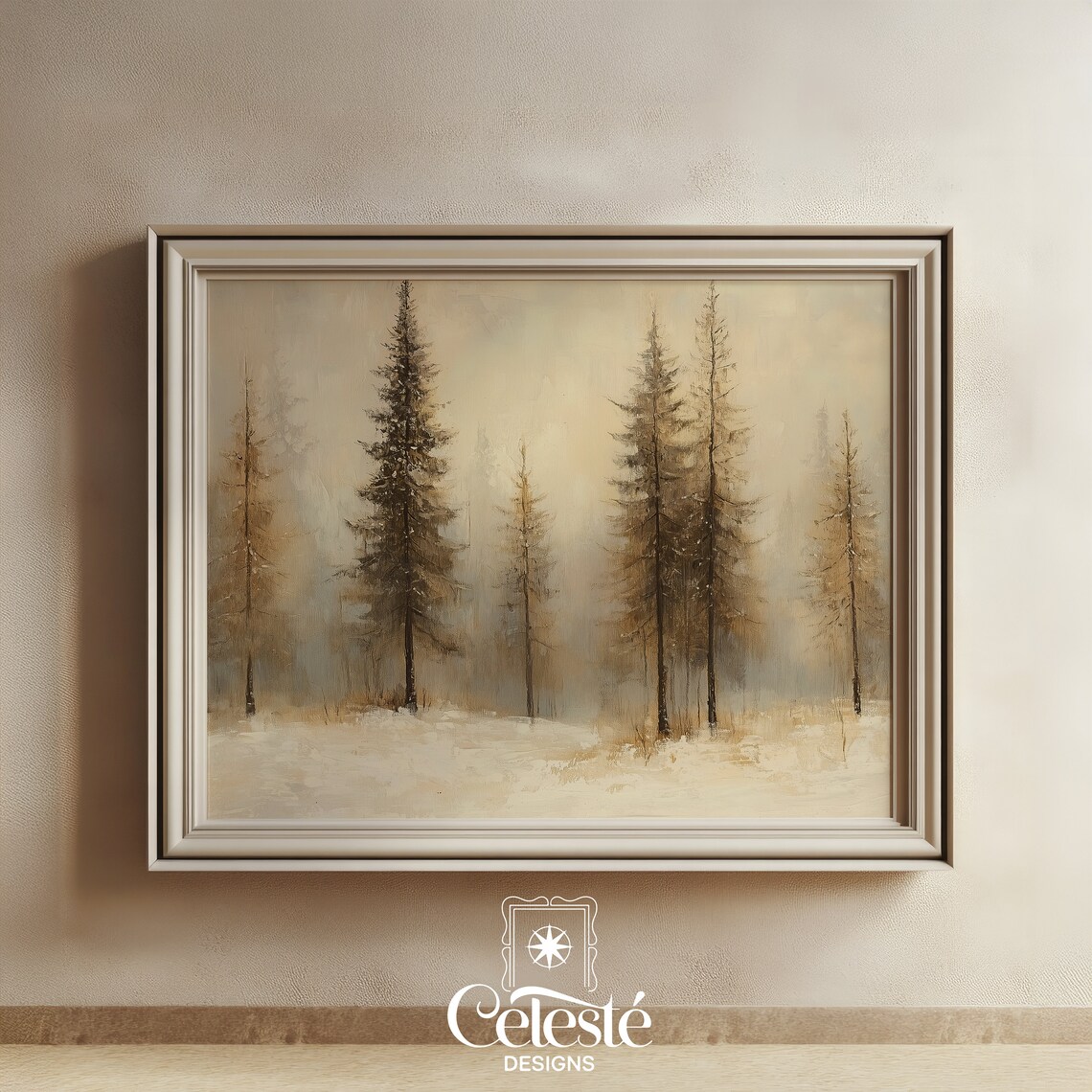 Misty Winter Forest Tall Evergreens Foggy Landscape Art Poster