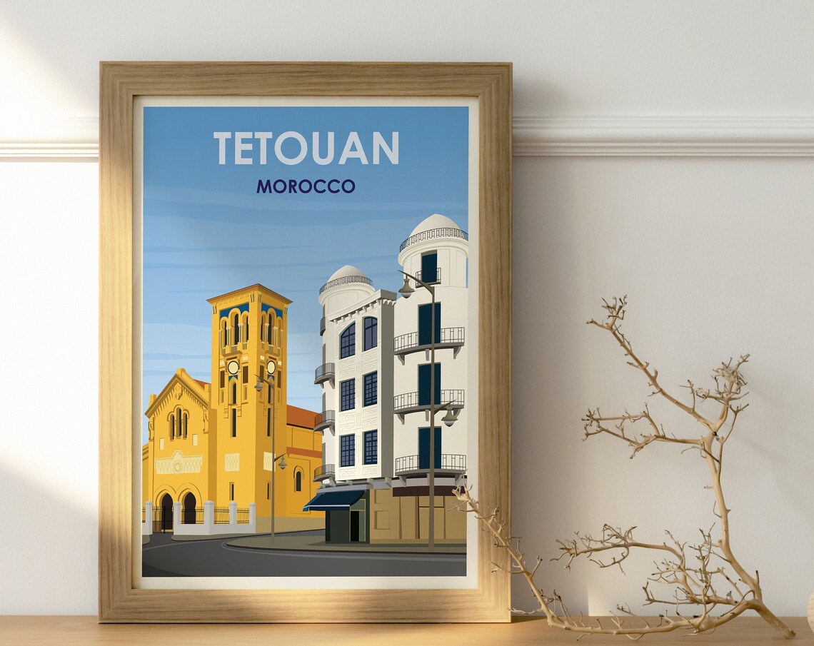 Tetouan Morocco Vintage Travel Poster with Old Town Street Scene