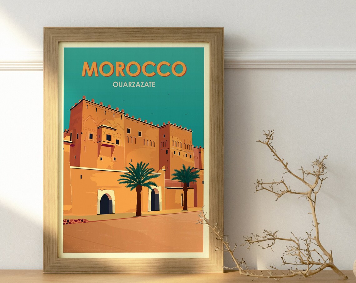 Ouarzazate Morocco Orange Kasbah Fortress Desert Travel Poster
