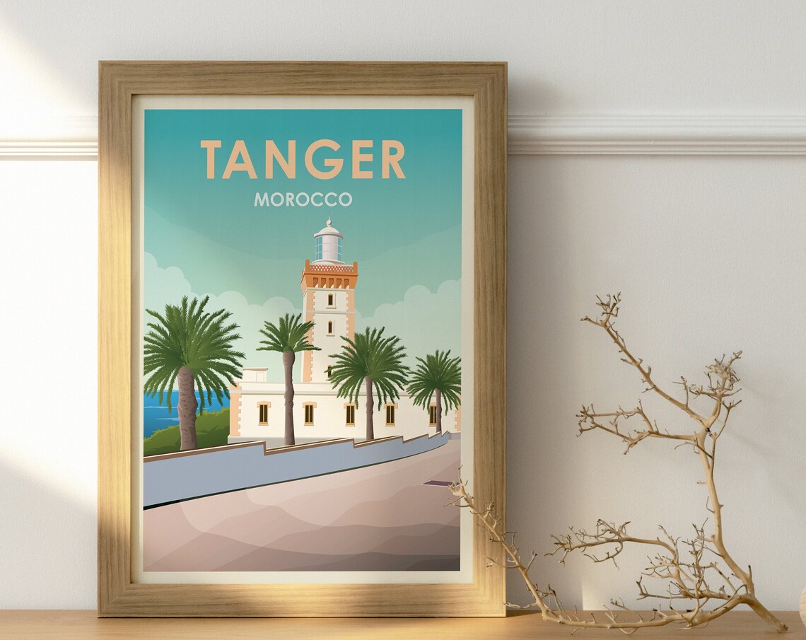 Tanger Morocco Lighthouse Vintage Travel Poster Palm Coast Art