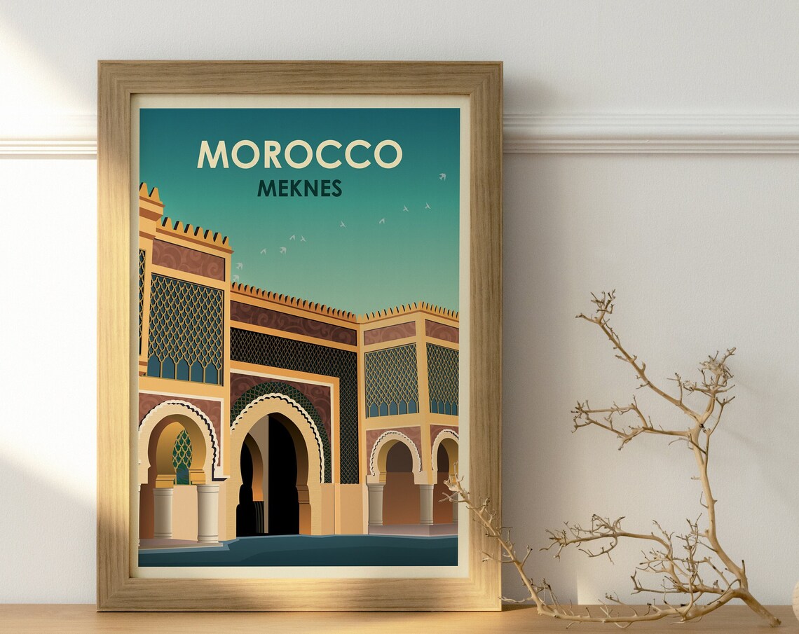 Meknes Morocco Historic Ornate Gate Vintage Travel Poster Art