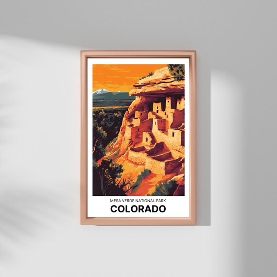 Mesa Verde National Park Colorado Cliff Dwellings Vintage Travel Poster