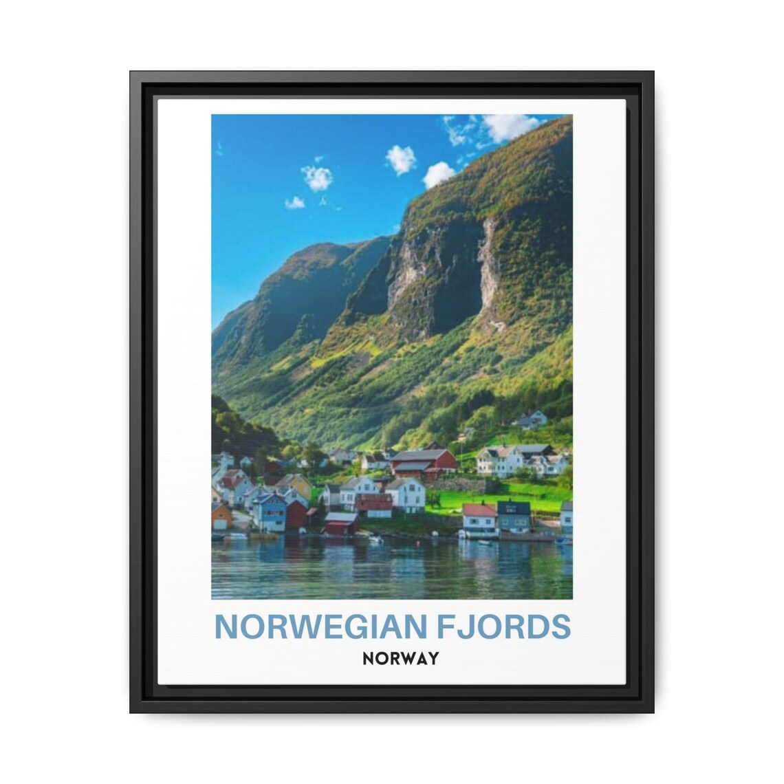 Norwegian Fjords Mountain Village Waterside Summer Scenery Poster