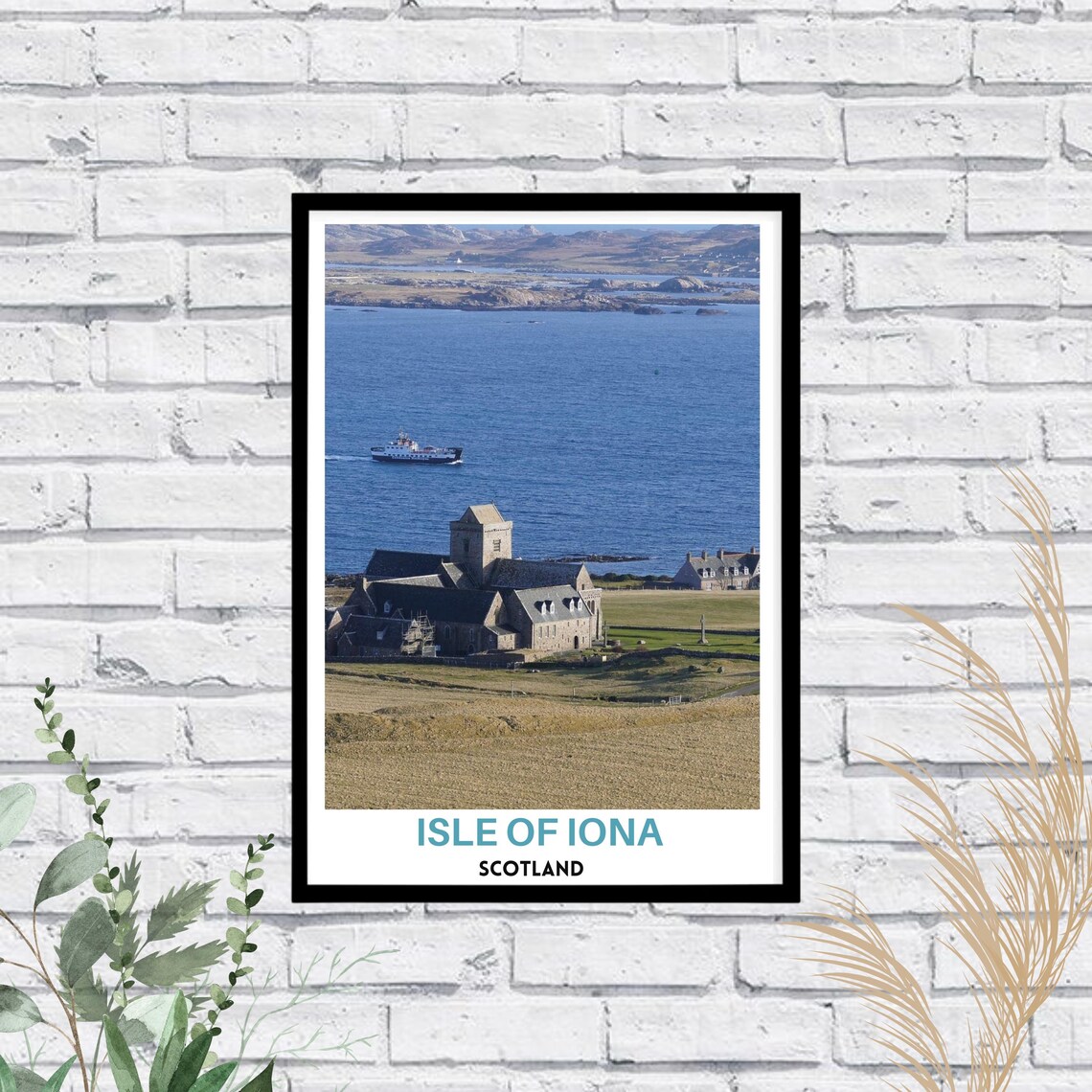 Isle of Iona Scotland Abbey Ferry Boat Seascape Travel Poster