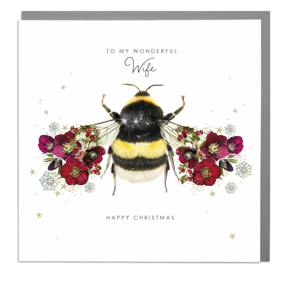 Bumblebee Wonderful Wife Happy Christmas Card Floral Art Print