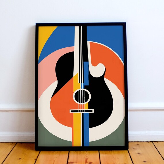 Mid Century Modern Abstract Acoustic Guitar Geometric Wall Decor Poster