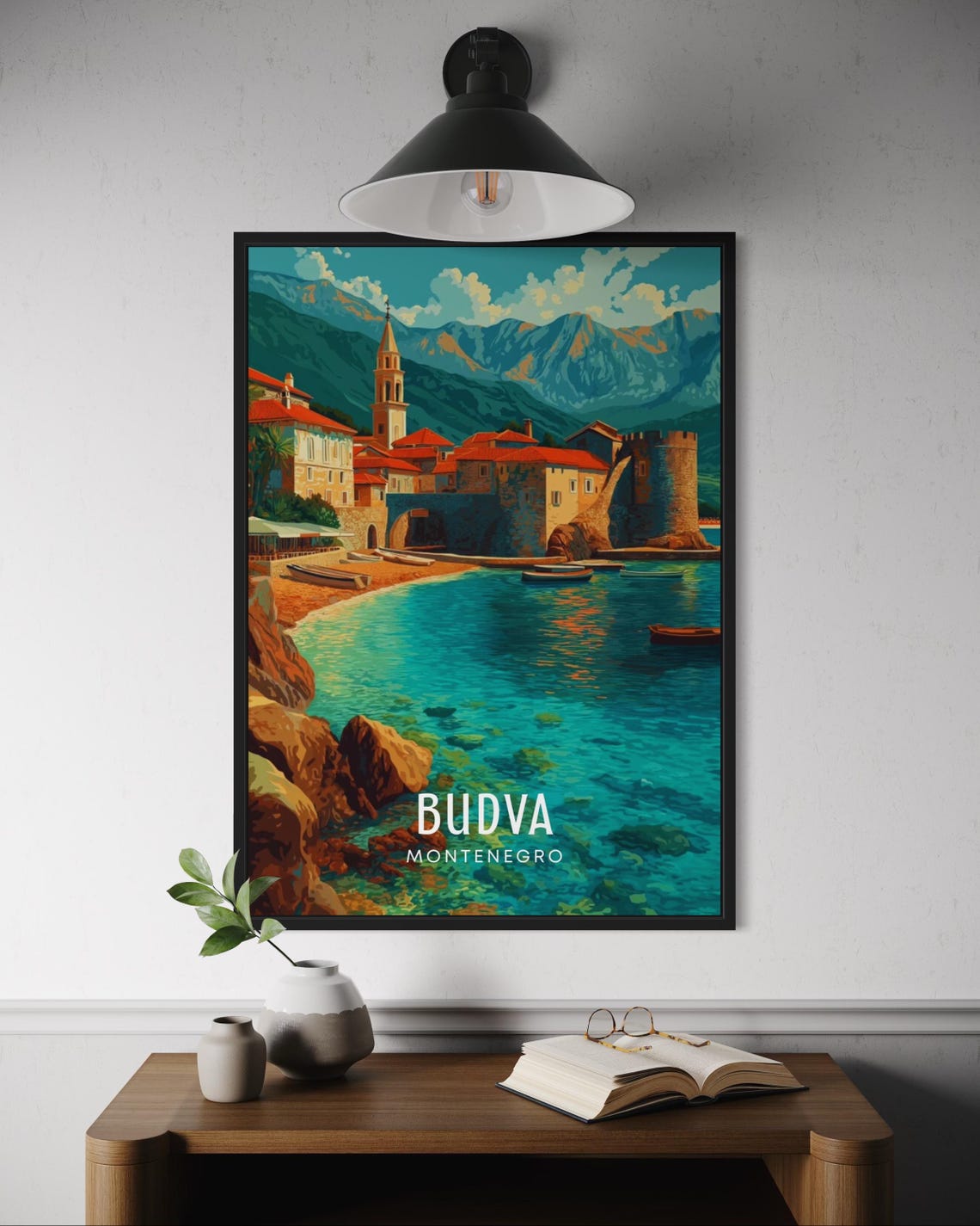 Budva Montenegro Old Town Coastal Harbor Vintage Travel Poster