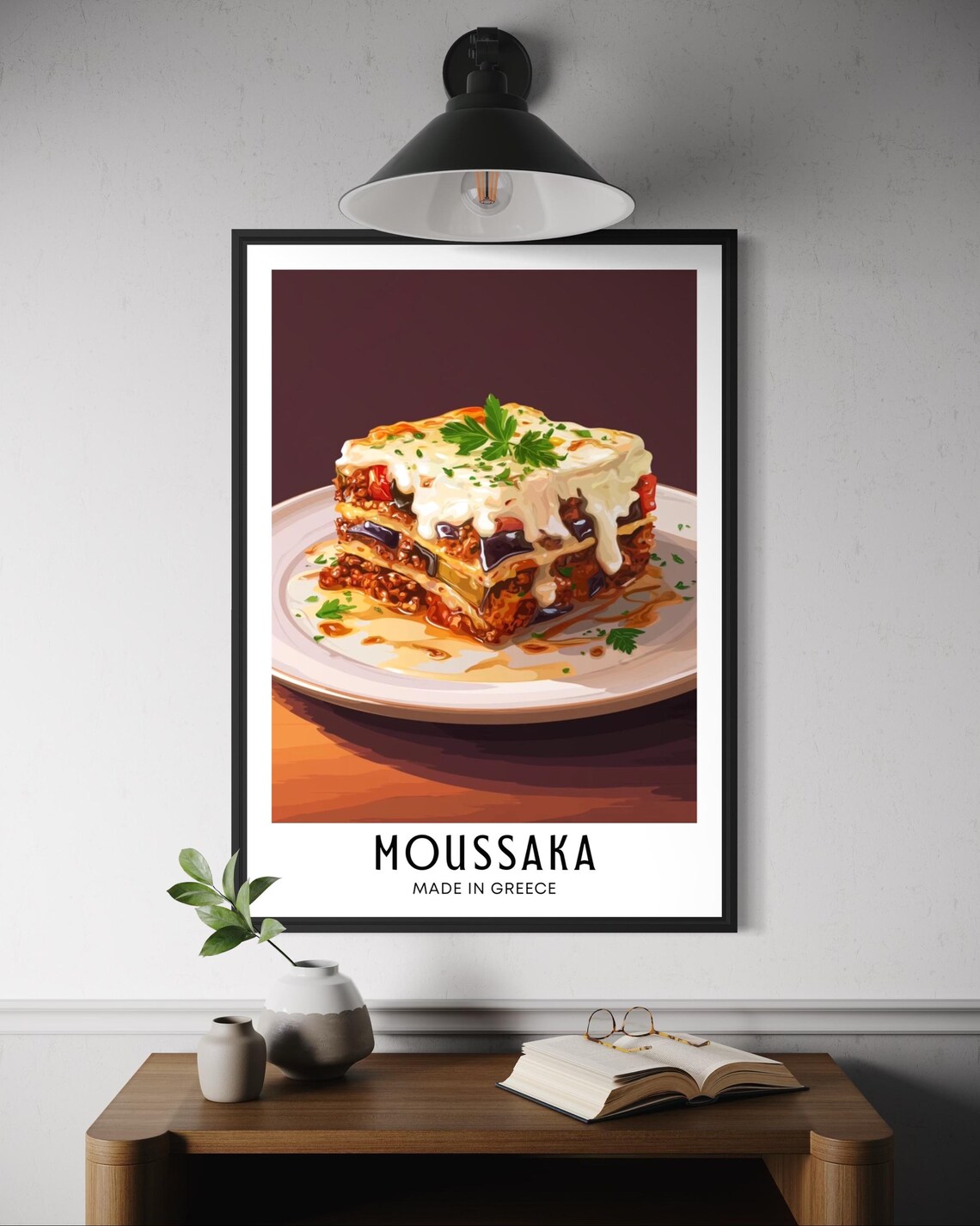 Moussaka Greek Food Poster, Mediterranean Kitchen Art Print