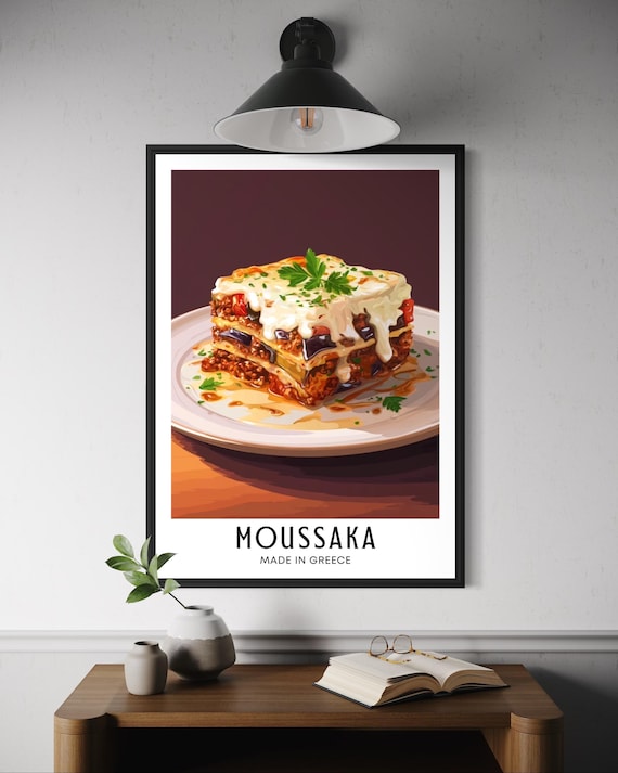 Moussaka Greek Food Poster, Mediterranean Kitchen Art Print