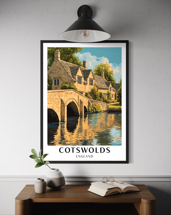 Bourtononthewater Travel Poster Cotswolds Wall Art English Village Print Stone Bridge Decor Countryside Landscape Uk