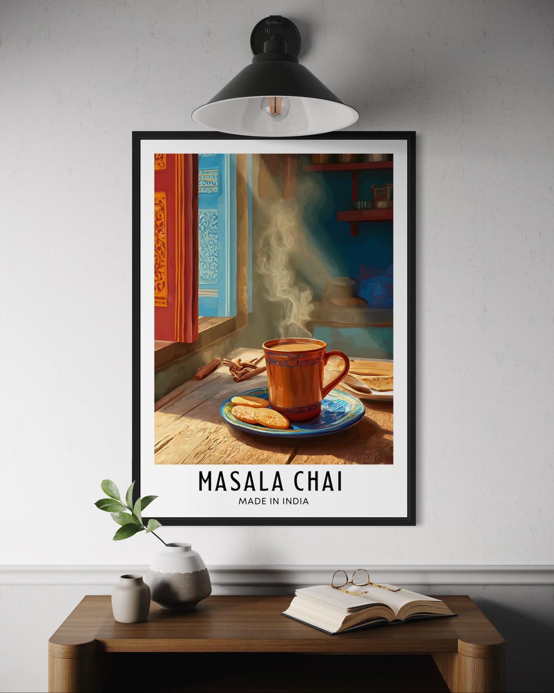 Masala Chai Made in India Poster with Chai Cup and Cookie Plate