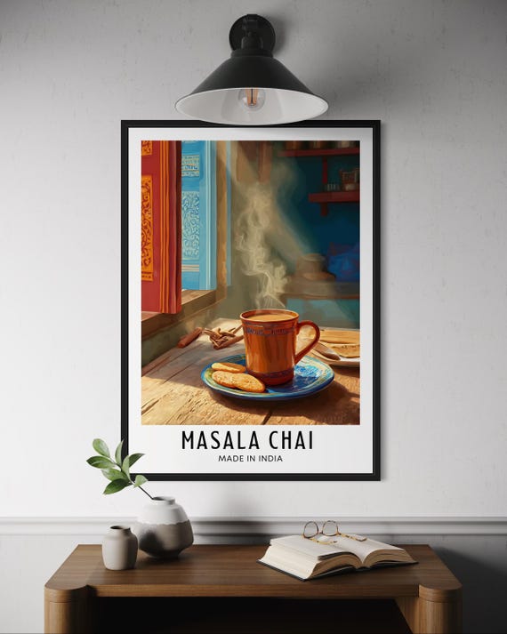 Chai Tea Poster Masala Wall Art India Kitchen Decor Spiced Print Asia Street Food Drink Illustration Restaurant