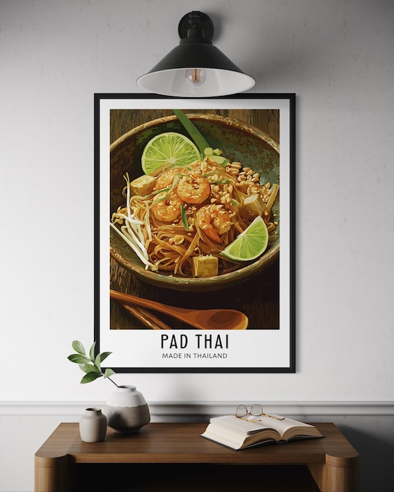 Pad Thai Shrimp Bowl With Lime Wooden Spoon Kitchen Poster Art
