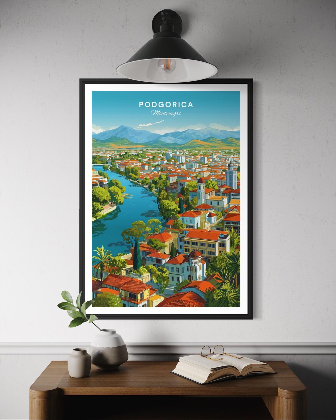 Podgorica Travel Poster, Montenegro Cityscape