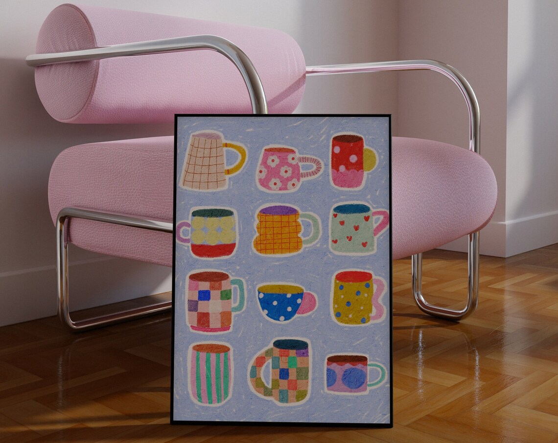 Colorful Mugs Kitchen Still Life Art Print