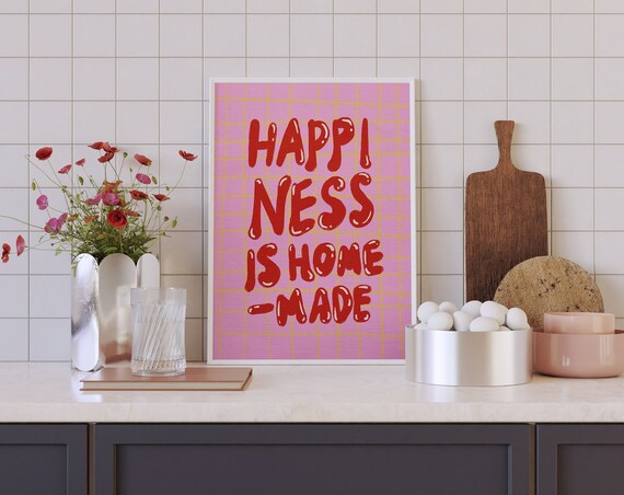 Happiness Is Homemade Chunky Red Kitchen Quote Gingham Poster