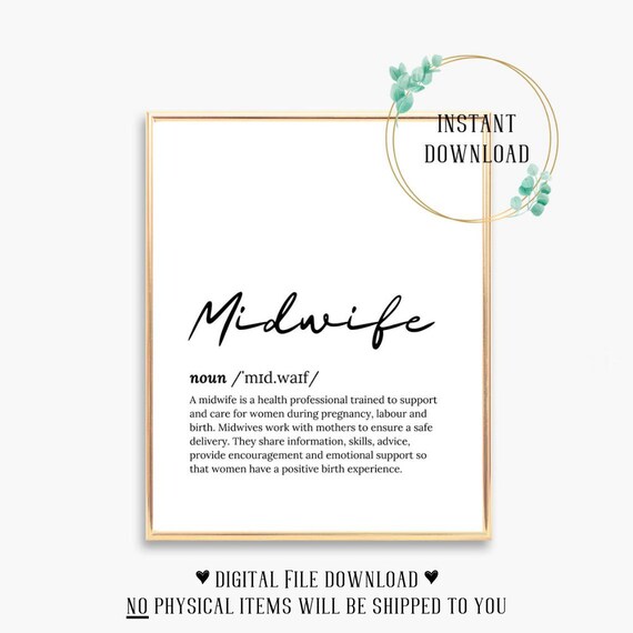 Midwife Definition Meaning Dictionary Script Typography Wall Poster