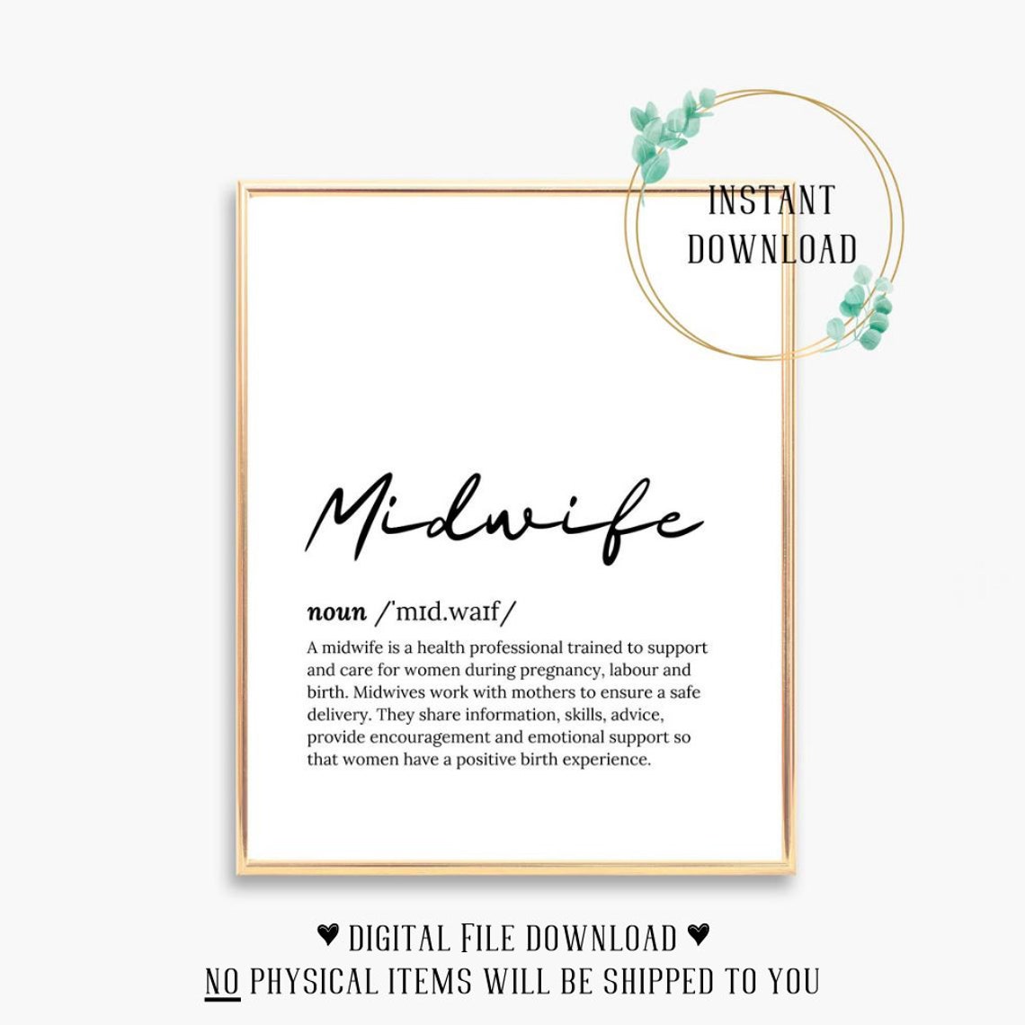 Midwife Definition Meaning Dictionary Script Typography Wall Poster