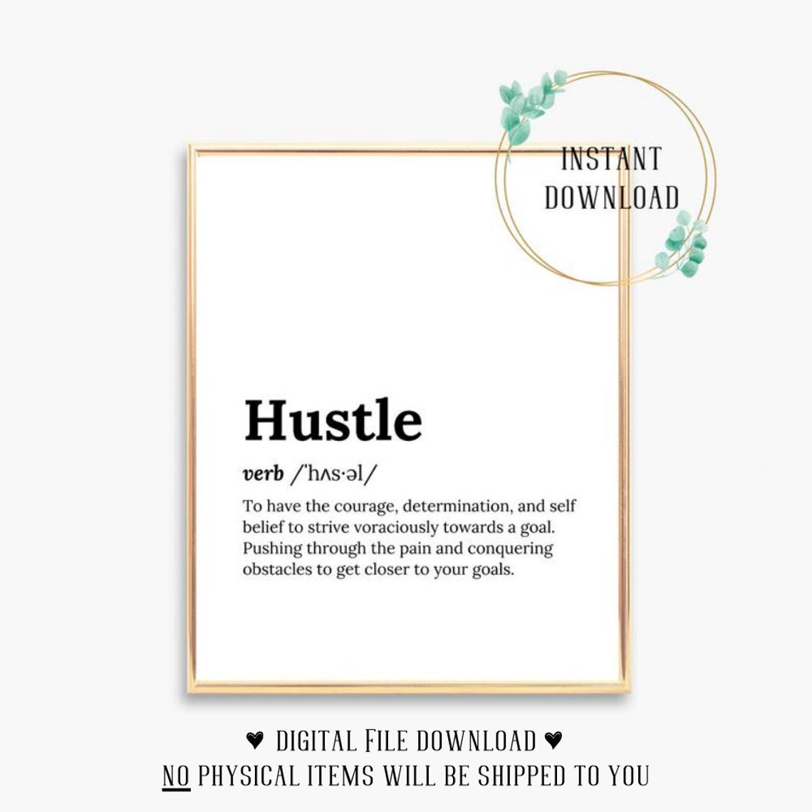Hustle Verb Definition Courage Determination Goals Quote Poster