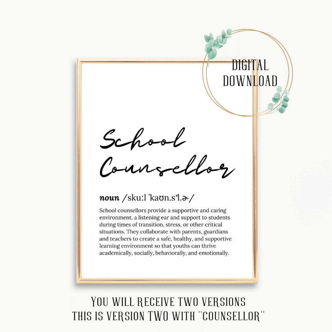 School Counselor Dictionary Definition Script Font Office Poster - Image 3