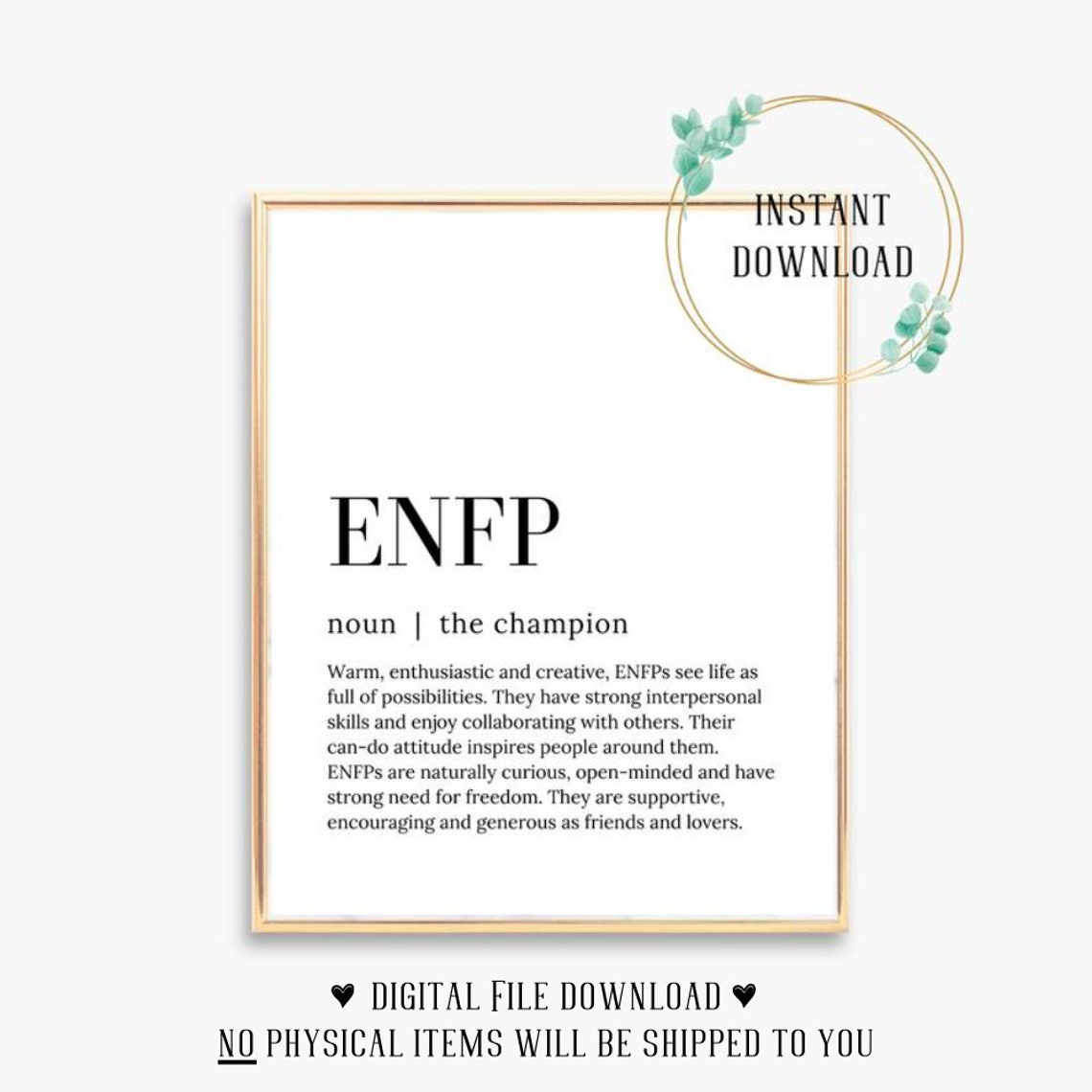 ENFP The Champion Personality Type Dictionary Definition Quote Poster