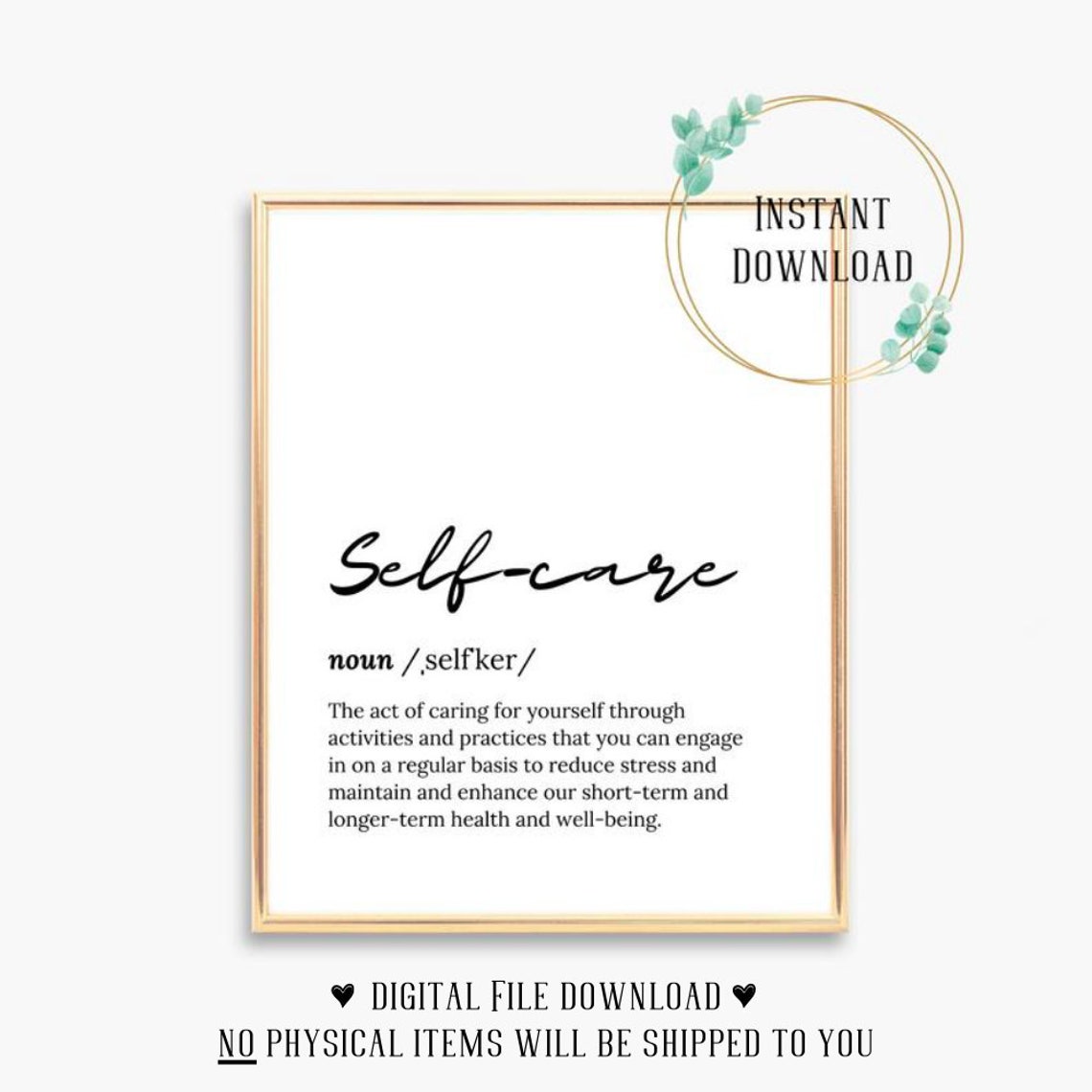 Self Care Definition Script Typography Inspirational Word Poster