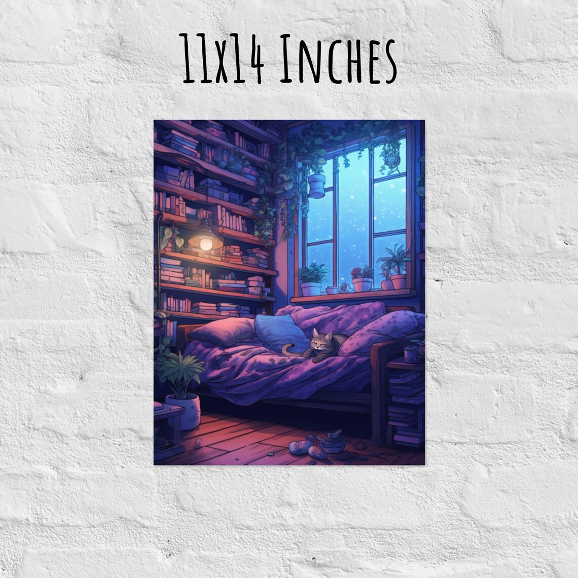 Lofi Cat Cozy Room Vibe Art Print, Bedroom Decor