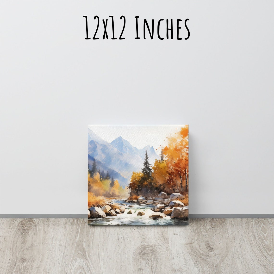 Fall Mountain Watercolor Print Autumn Stream Rapids Blue Peaks Poster - Image 3