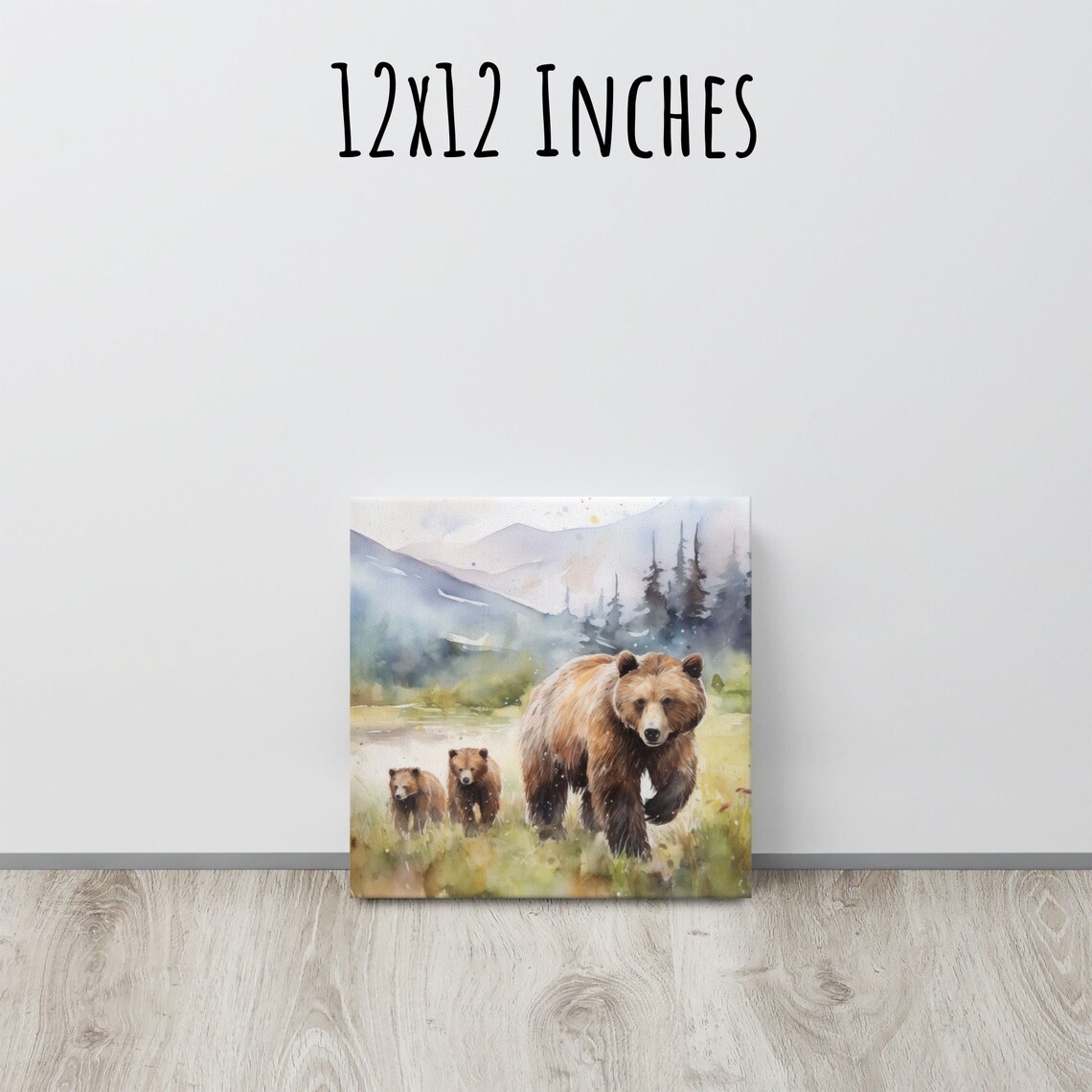 Grizzly Bear With Cubs Watercolor Painting Mountain Wildlife Poster - Image 2