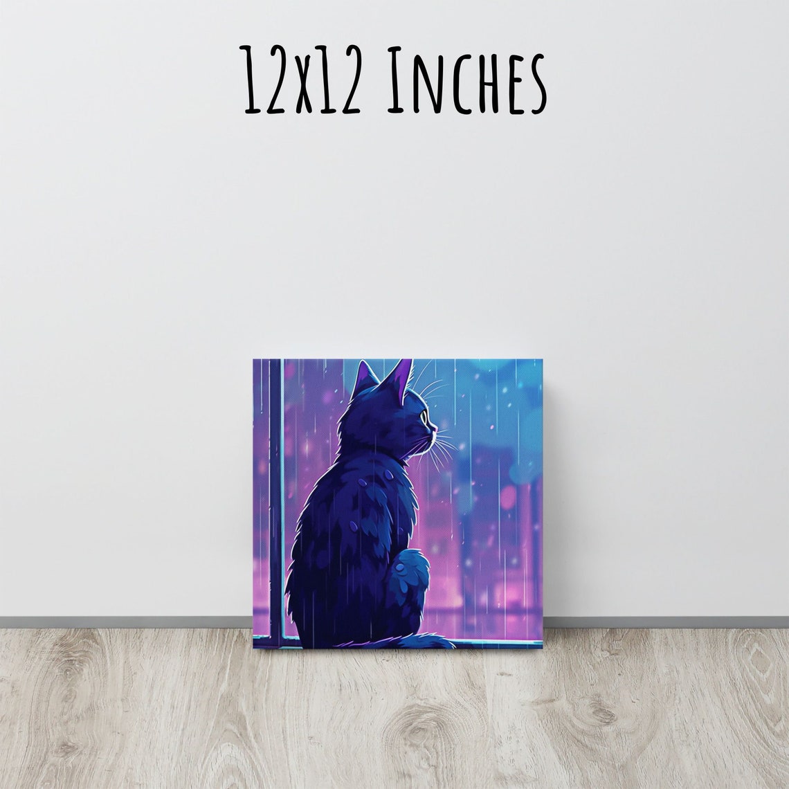 Lofi Black Cat Window Painting Rainy Night Neon Purple Cozy Art Print - Image 2