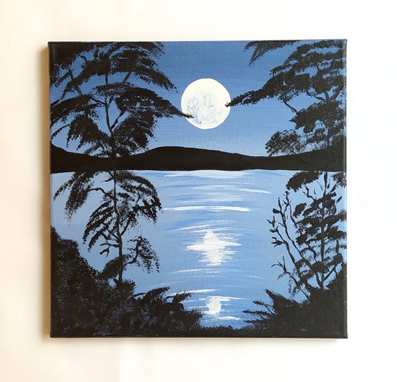 Full Moon Moonlight Full Moon Near Lake Scenery Landscape Painting Painting On Wall Art Dcor Housewarming Gift