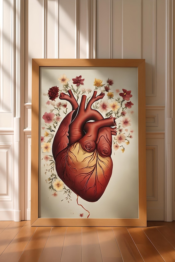Botanical Blooming Heart Art Print Modern Floral Wall