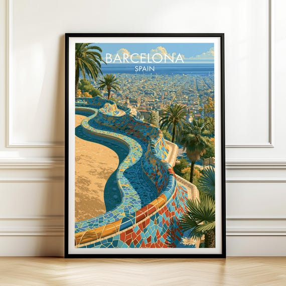 Park Gell Barcelona Spain Vintage Travel Poster