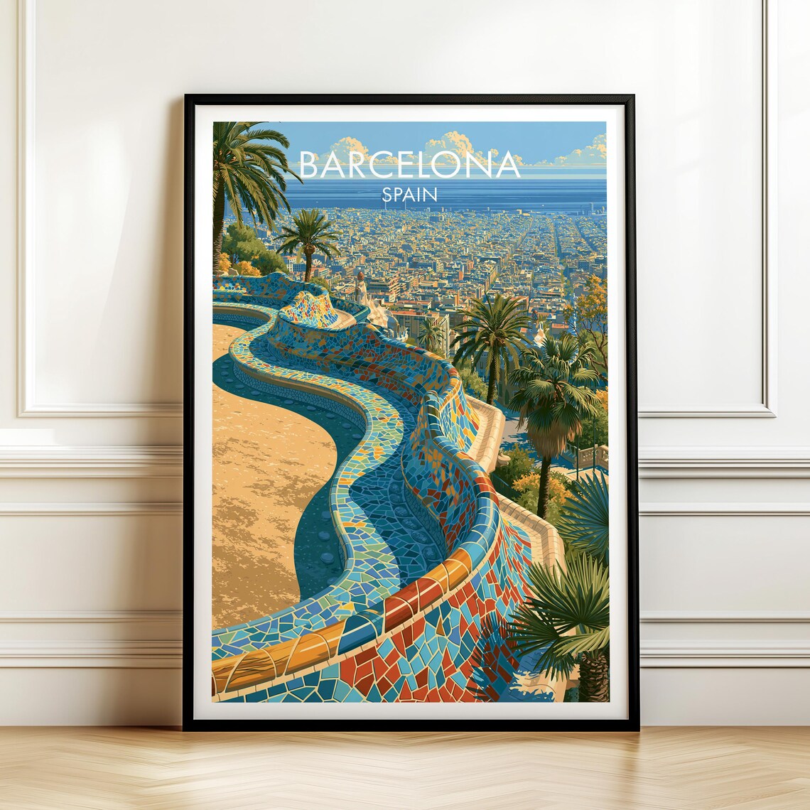 Park Gell Barcelona Spain Vintage Travel Poster